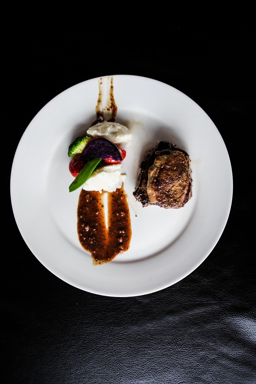 Fine dining plate in the dark