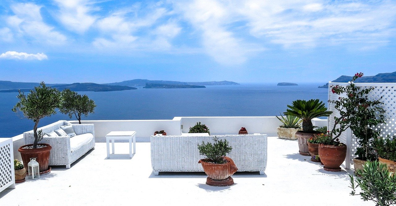 Santorini terrace over the sea
