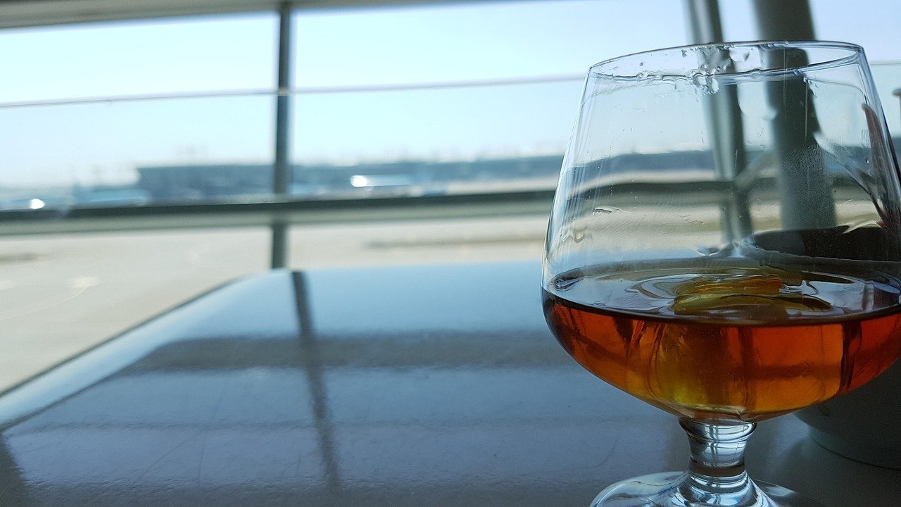 Whisky glass in an airport lounge